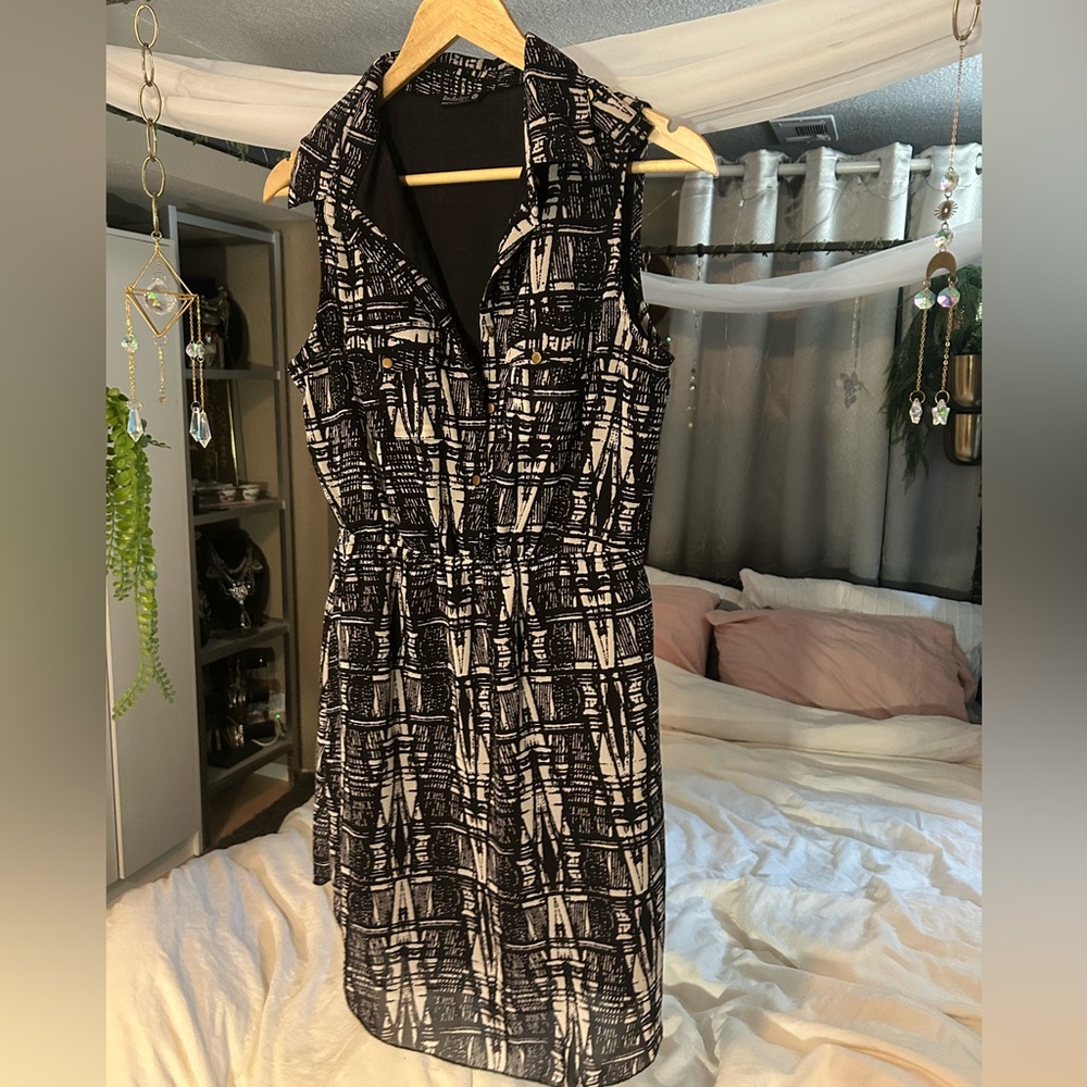 Indulge Black and White Patterned Mini Dress